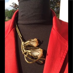 Bold Brass with Quartz Crystals Artisan Necklace